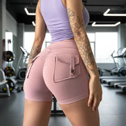 The Essence High-Waisted Yoga Shorts with Pockets - Pink XL