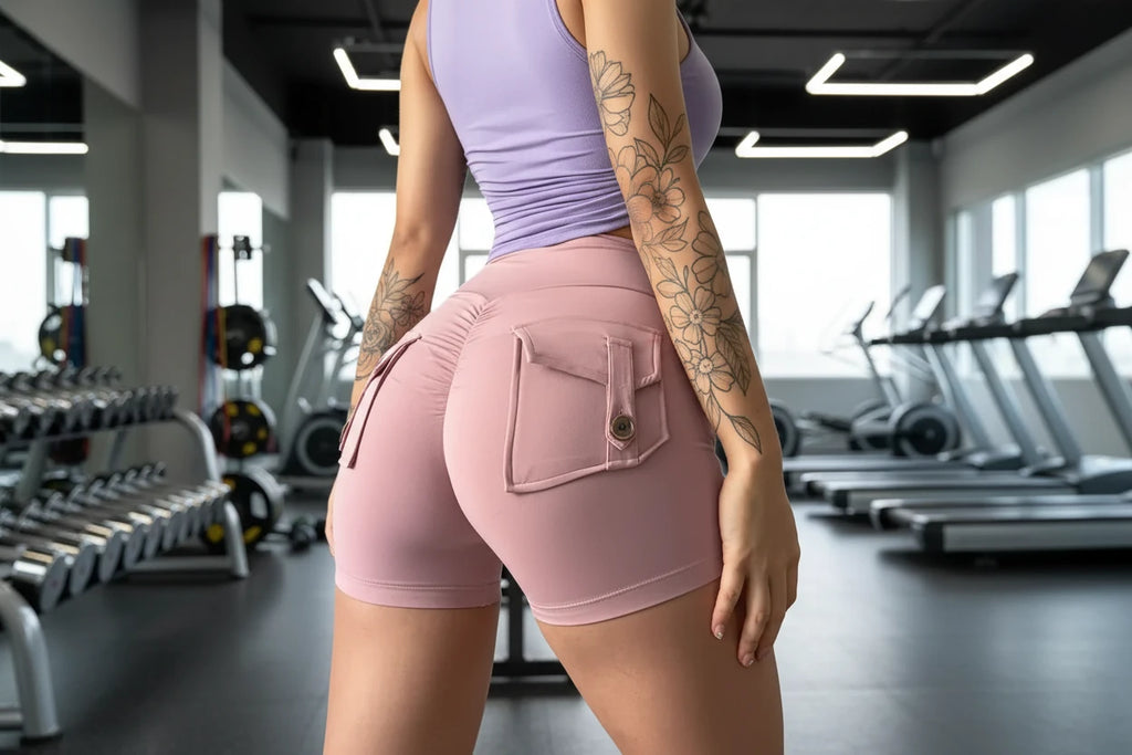 The Essence High-Waisted Yoga Shorts with Pockets - Pink XL