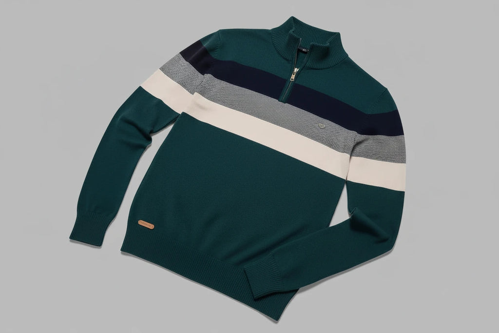 The V-Neck Long Sleeve Zip Pullover 2-green