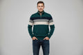 The V-Neck Long Sleeve Zip Pullover 2-green
