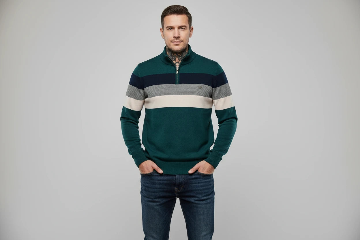The V-Neck Long Sleeve Zip Pullover 2-green