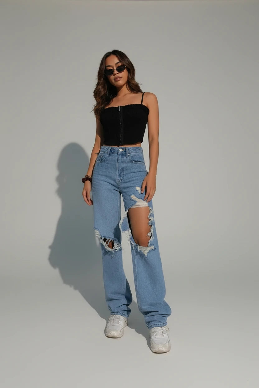 The Elegant High-Rise Straight-Leg Denim Trousers