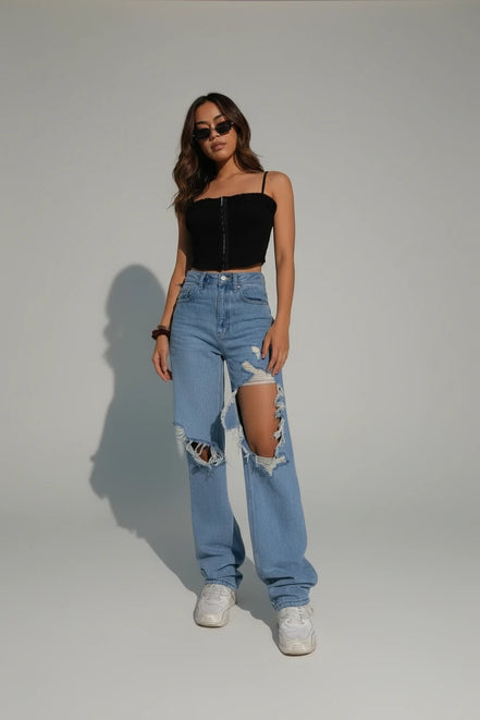 The Elegant High-Rise Straight-Leg Denim Trousers