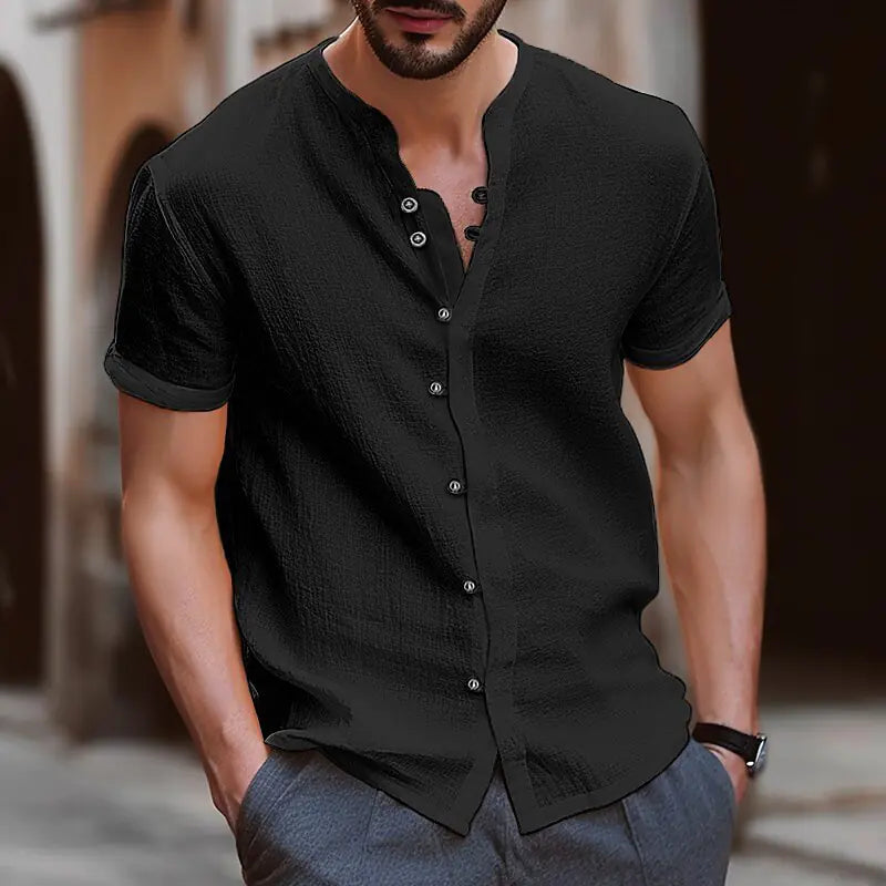 Men's Vintage Cotton Linen Casual Short Sleeve Shirt