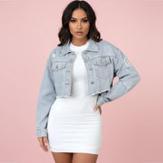 The Cropped Frayed Denim Jacket - Light Blue