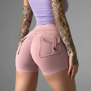 The Essence High-Waisted Yoga Shorts with Pockets - Pink XL