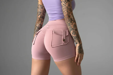 The Essence High-Waisted Yoga Shorts with Pockets - Pink XL
