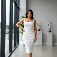 The Seasonal Elegance Slim-Fit Pleated Dress