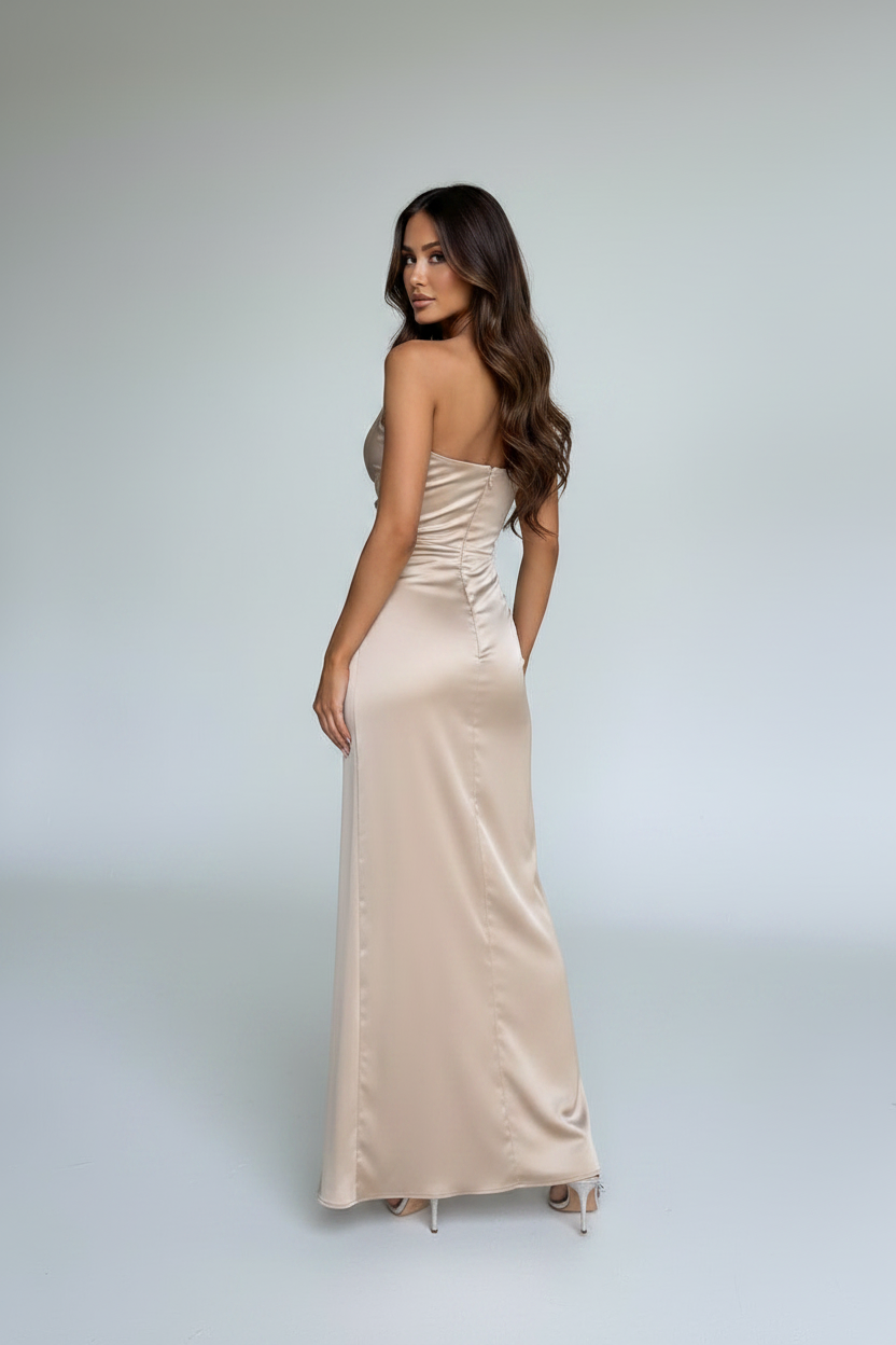 The Elegant Satin Asymmetrical Slit Gown