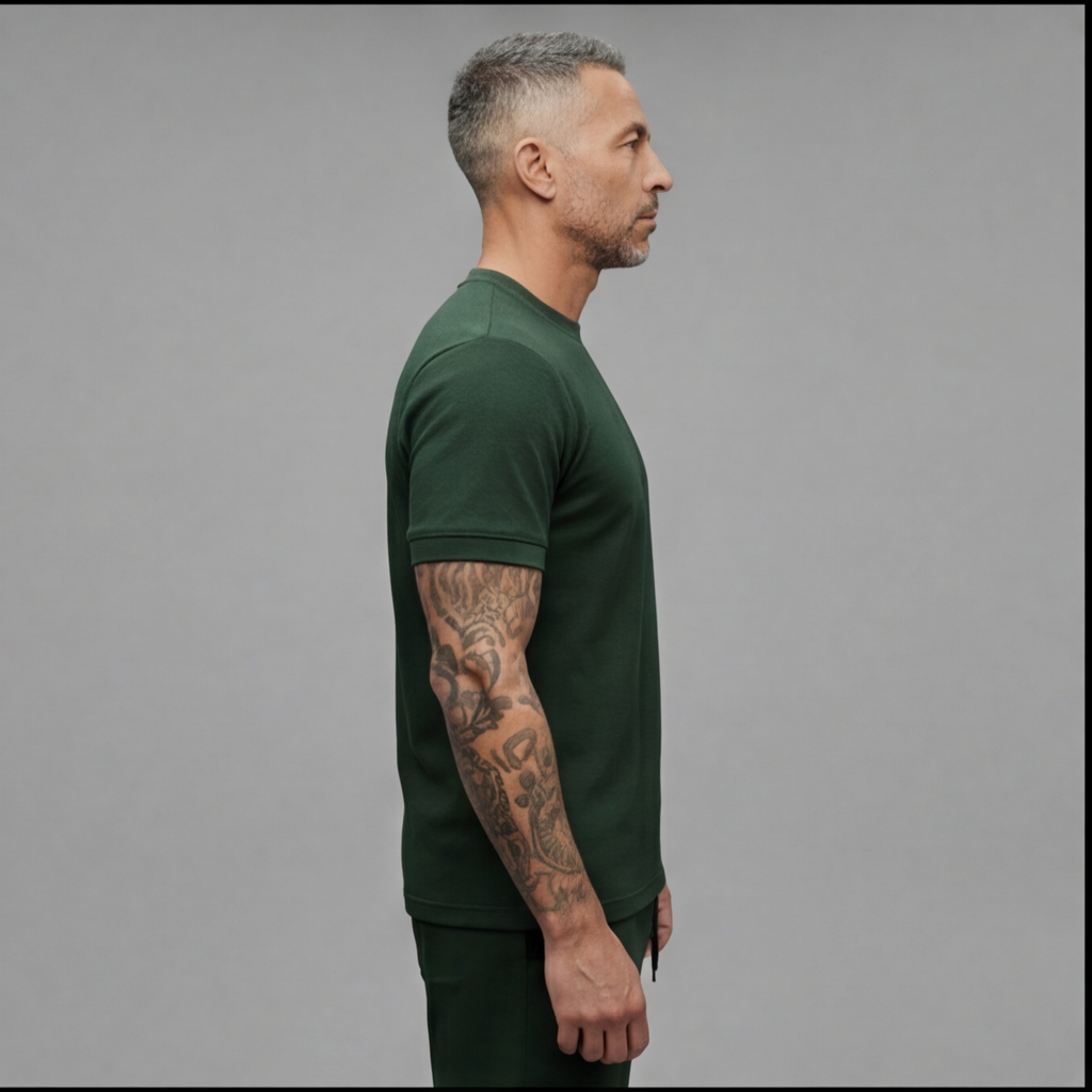 The Athletic Workout 2-Piece T-Shirt and Shorts Outfit with Pockets in Blackish Green