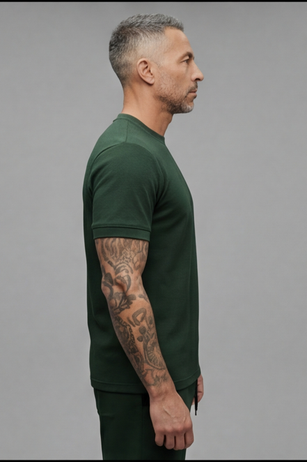The Athletic Workout 2-Piece T-Shirt and Shorts Outfit with Pockets in Blackish Green