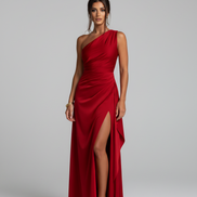 The Elegant Satin Asymmetrical Slit Gown