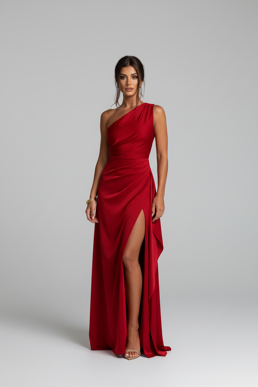 The Elegant Satin Asymmetrical Slit Gown