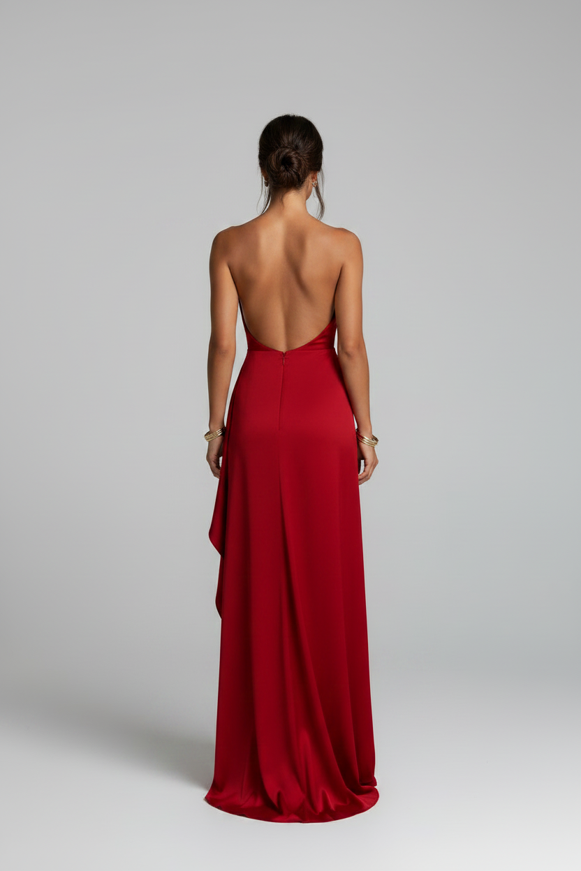 The Elegant Satin Asymmetrical Slit Gown