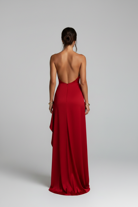 The Elegant Satin Asymmetrical Slit Gown
