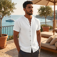 Men's Vintage Cotton Linen Casual Short Sleeve Shirt
