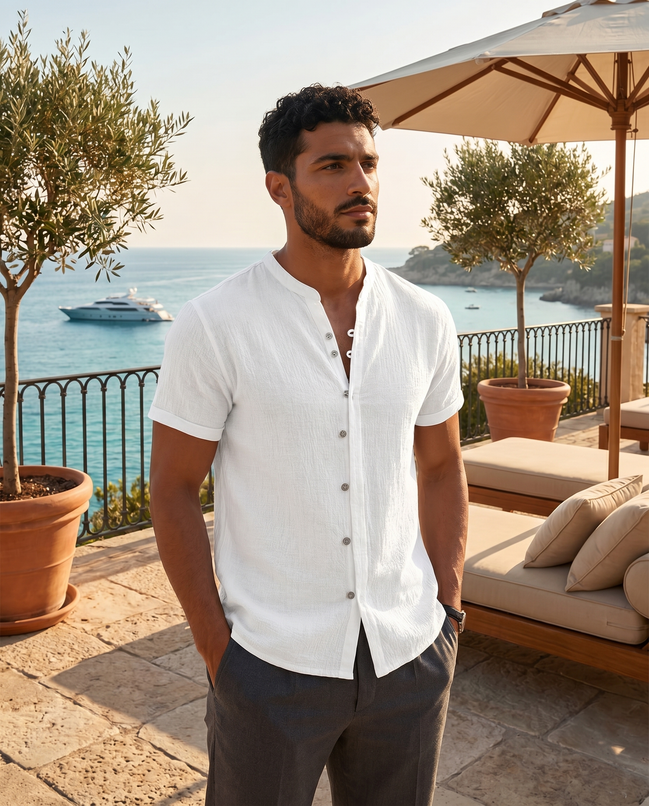 Men's Vintage Cotton Linen Casual Short Sleeve Shirt
