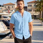 Men's Vintage Cotton Linen Casual Short Sleeve Shirt