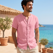 Men's Vintage Cotton Linen Casual Short Sleeve Shirt