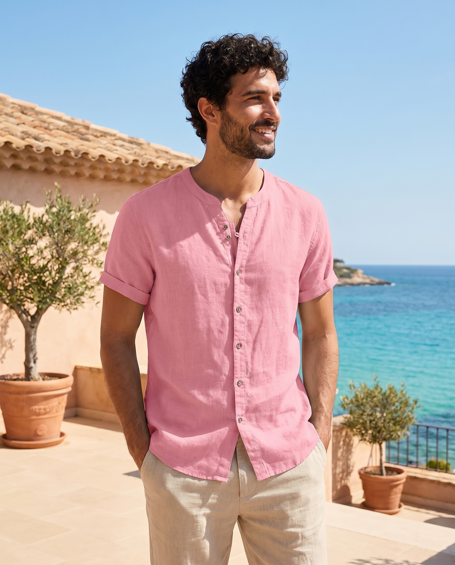 Men's Vintage Cotton Linen Casual Short Sleeve Shirt