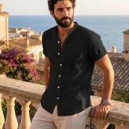 Men's Vintage Cotton Linen Casual Short Sleeve Shirt