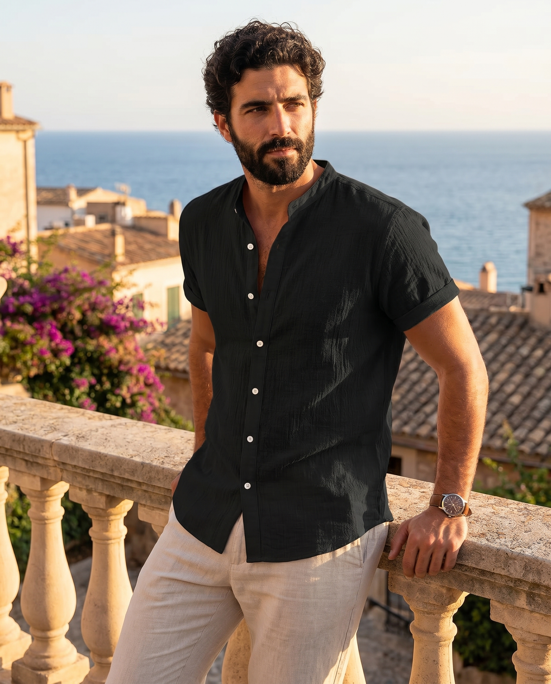 Men's Vintage Cotton Linen Casual Short Sleeve Shirt
