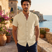 Men's Vintage Cotton Linen Casual Short Sleeve Shirt