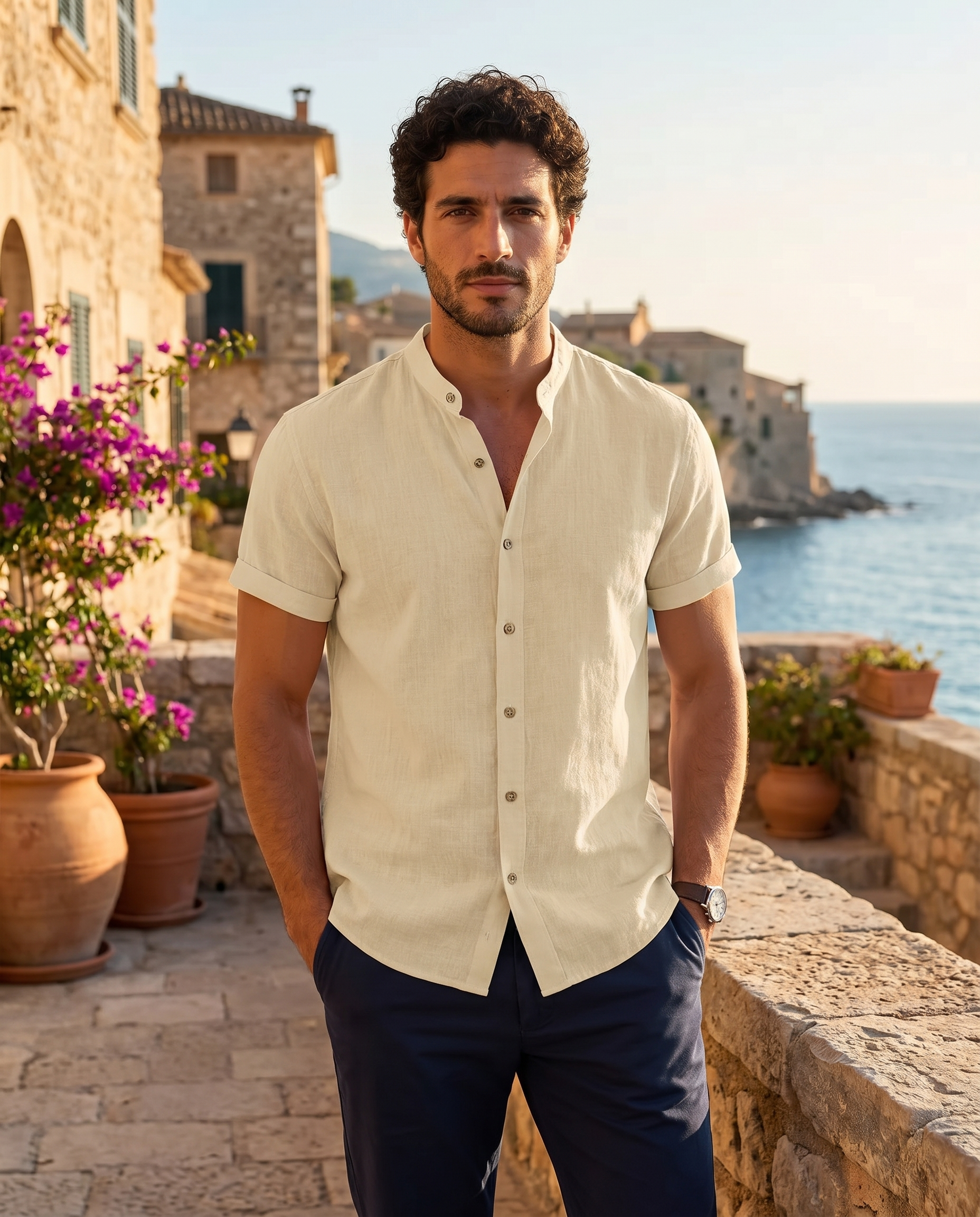 Men's Vintage Cotton Linen Casual Short Sleeve Shirt