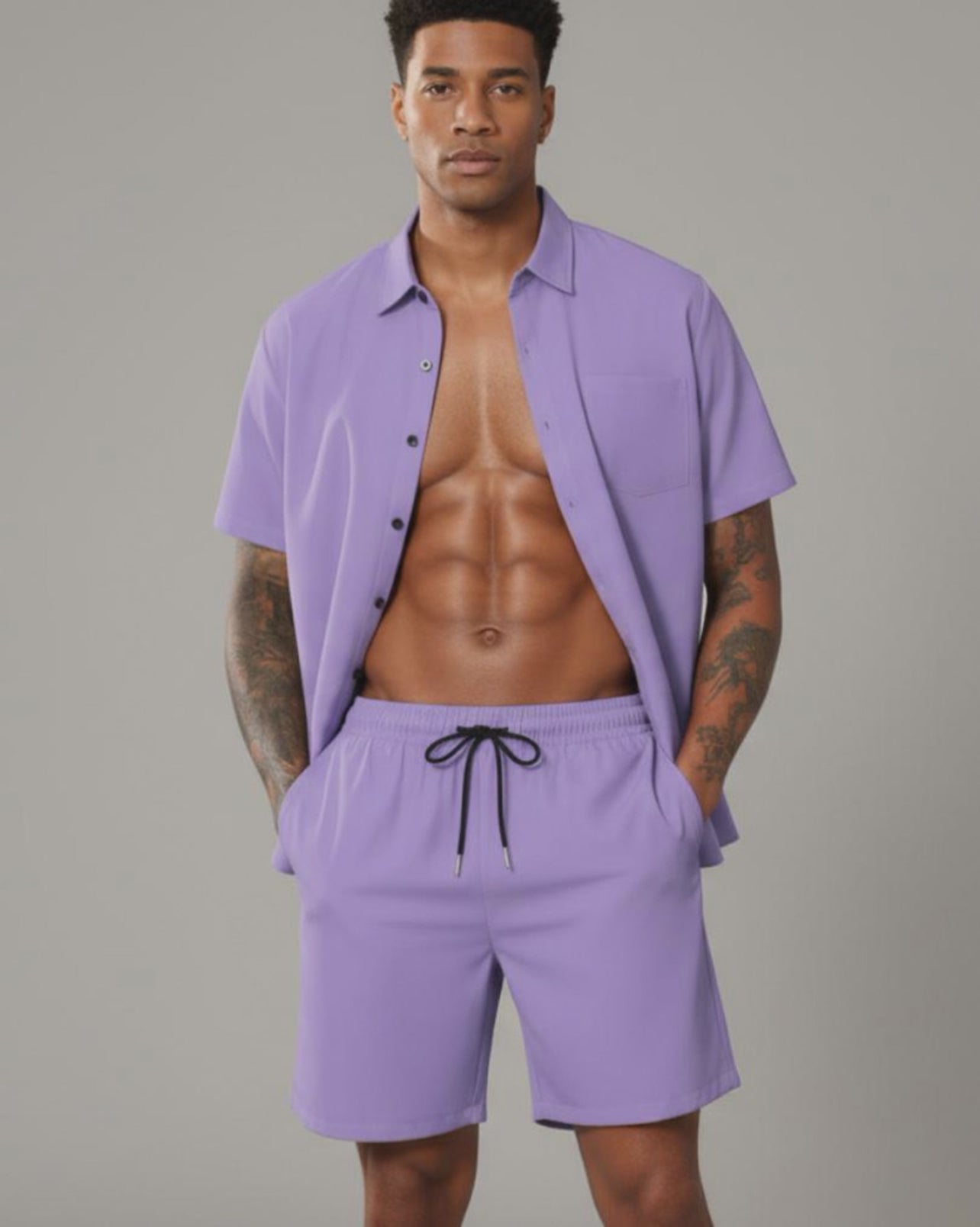 The LecGee Men's Classic Summer Two-Piece (PurpleXL)