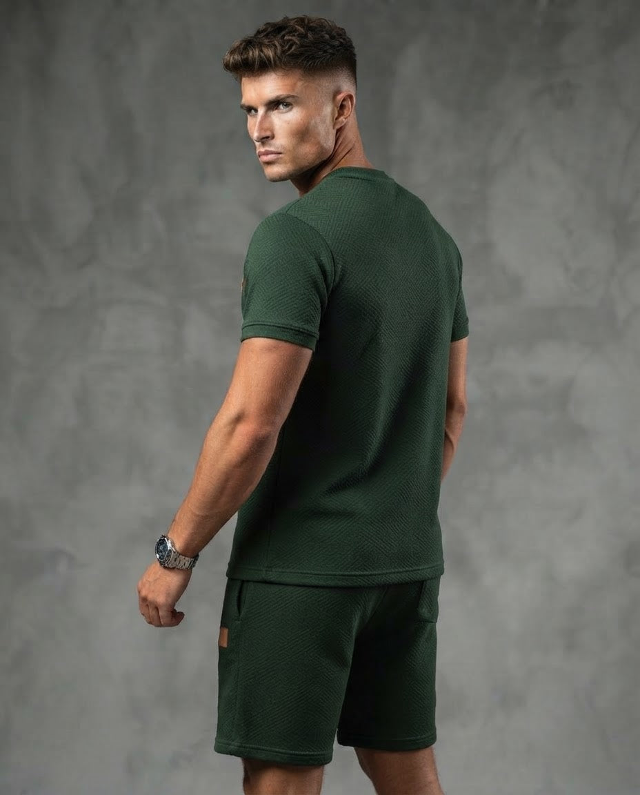 The Athletic Workout 2-Piece T-Shirt and Shorts Outfit with Pockets in Blackish Green