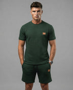 The Athletic Workout 2-Piece T-Shirt and Shorts Outfit with Pockets in Blackish Green