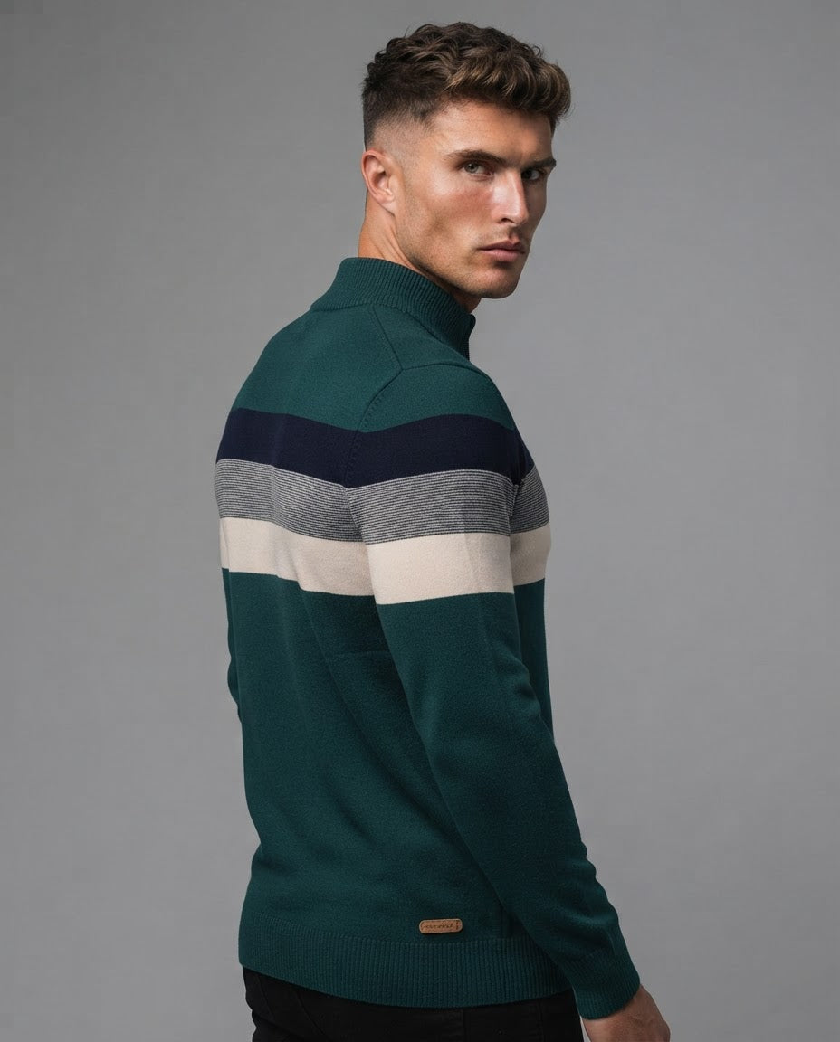 The V-Neck Long Sleeve Zip Pullover 2-green