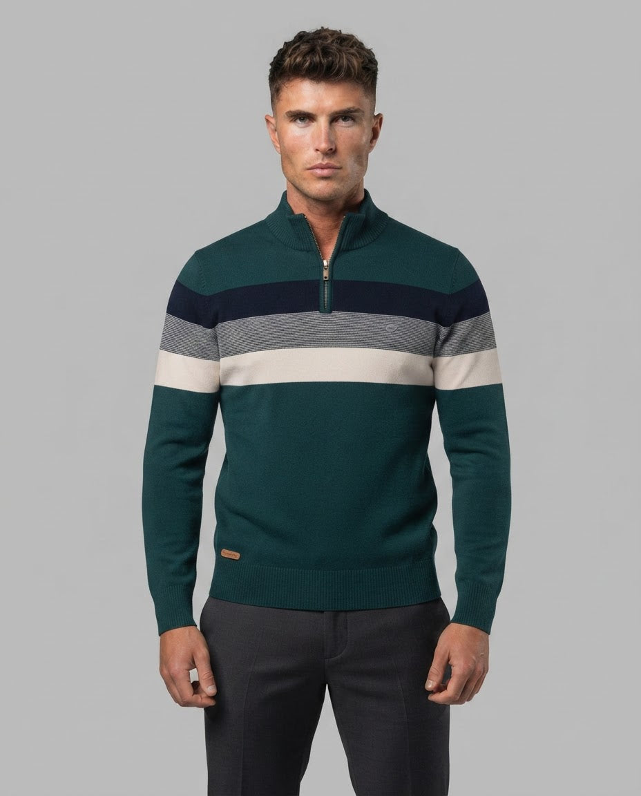 The V-Neck Long Sleeve Zip Pullover 2-green