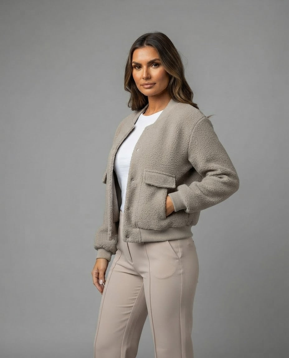 The Elegant Wool-Blend Cropped Bomber Jacket
