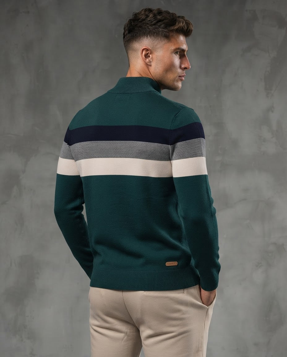 The V-Neck Long Sleeve Zip Pullover 2-green
