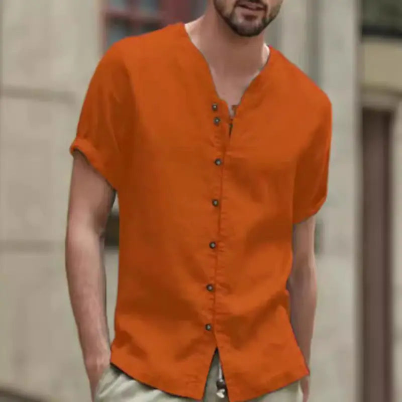Men's Vintage Cotton Linen Casual Short Sleeve Shirt
