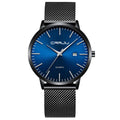The Stainless Steel Casual Waterproof Unique Auto Date Window Black Blue Watch